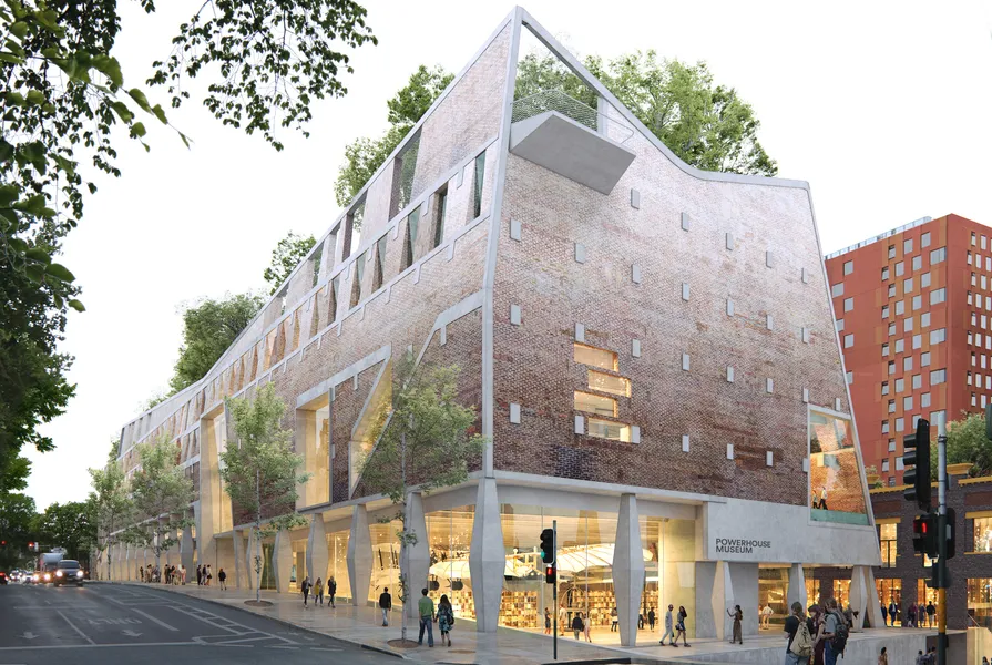 Architectural rendering of Powerhouse Ultimo Redevelopment showing the museum exterior and street entrance